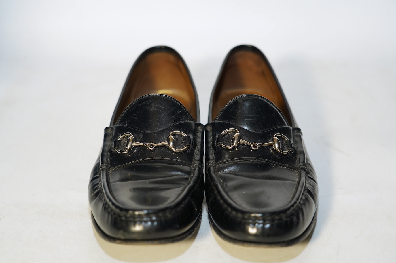 A pair of lady's Gucci black leather loafers, with box, size 41